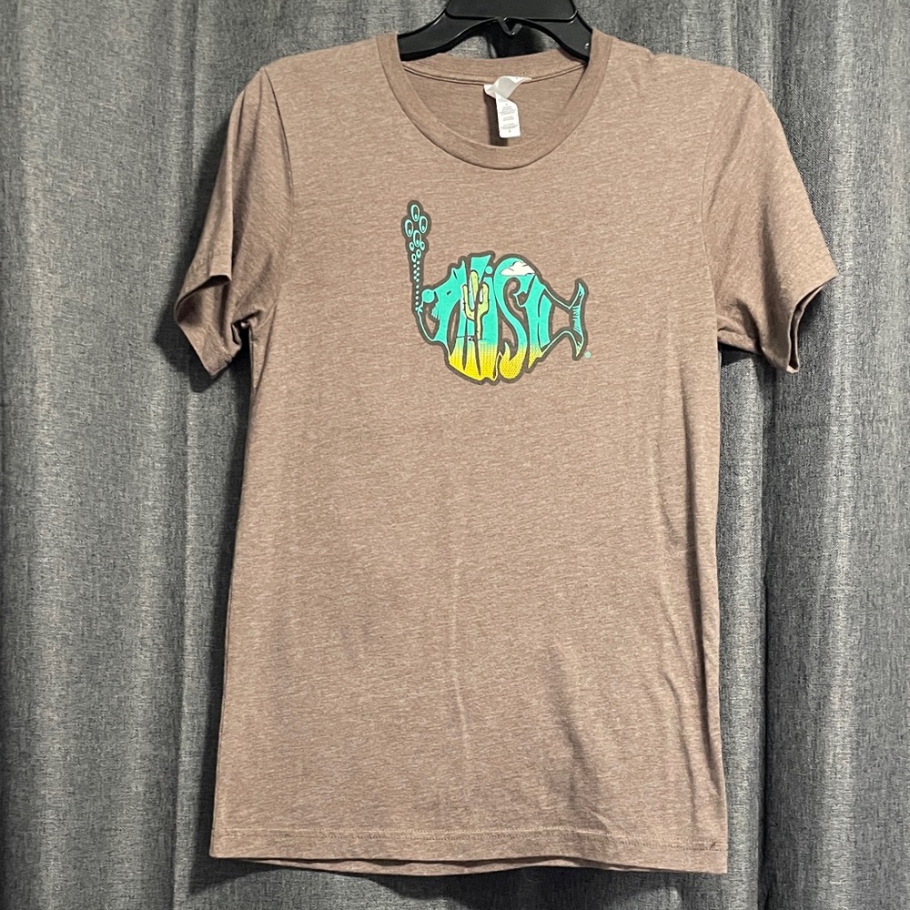 Brown Graphic Fish Tee with Teal and Yellow Print